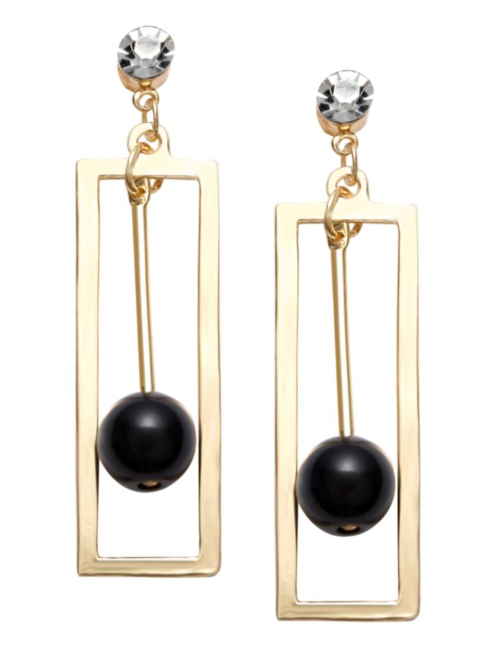 Shein Gold Hollow Square Rhinestone Bead Drop Earrings