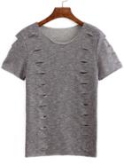 Shein Grey Short Sleeve Hollow T-shirt