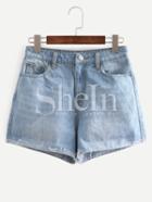 Shein Blue Turn Up Mid Waist Pockets Denim Shorts