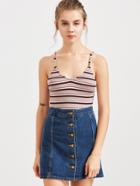 Shein Multicolor Striped Double Scoop Ribbed Cami Top