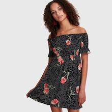 Shein Polka Dot Floral Bardot Smocked Dress