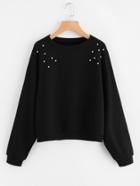 Shein Drop Shoulder Pearl Beaded Pullover