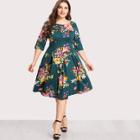 Shein Plus V Back Florals Circle Dress