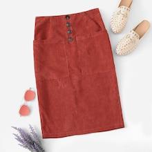 Shein Pocket Patched Button Detail Slit Skirt