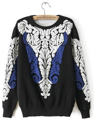 Rosewe Woman Autumn Totem Decoration Round Neck Knitting Sweaters