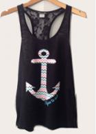 Rosewe Lace Splicing Racerback Anchor Print Tank Top