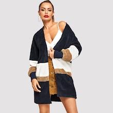 Shein Open Front Color Block Teddy Coat