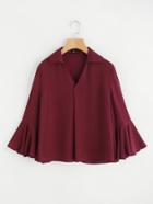 Shein Fluted Sleeve V Placket Fold Pleat Blouse
