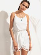 Shein White Tassel Trim Wrap Cami Dress
