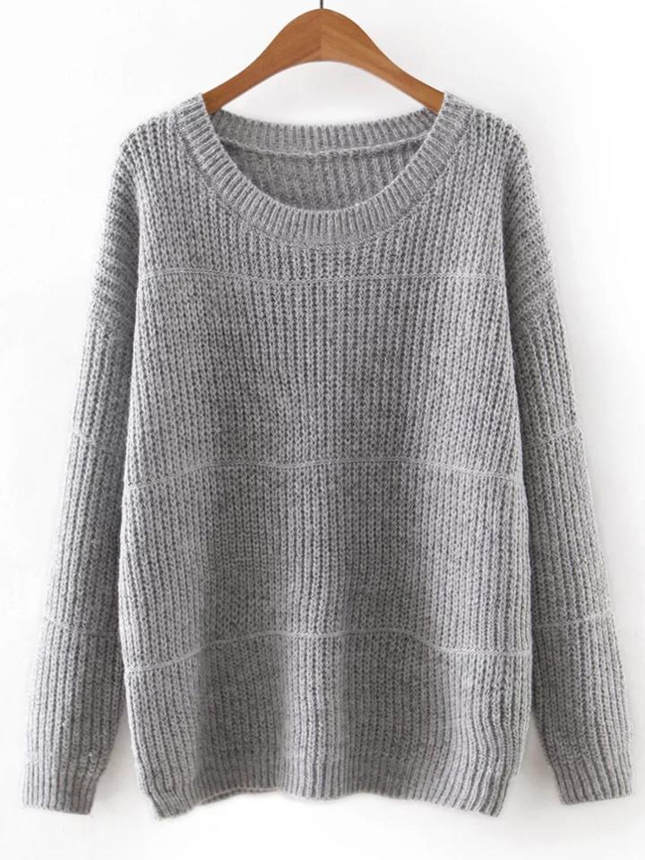 Shein Dark Gery Round Neck Plain Knitwear