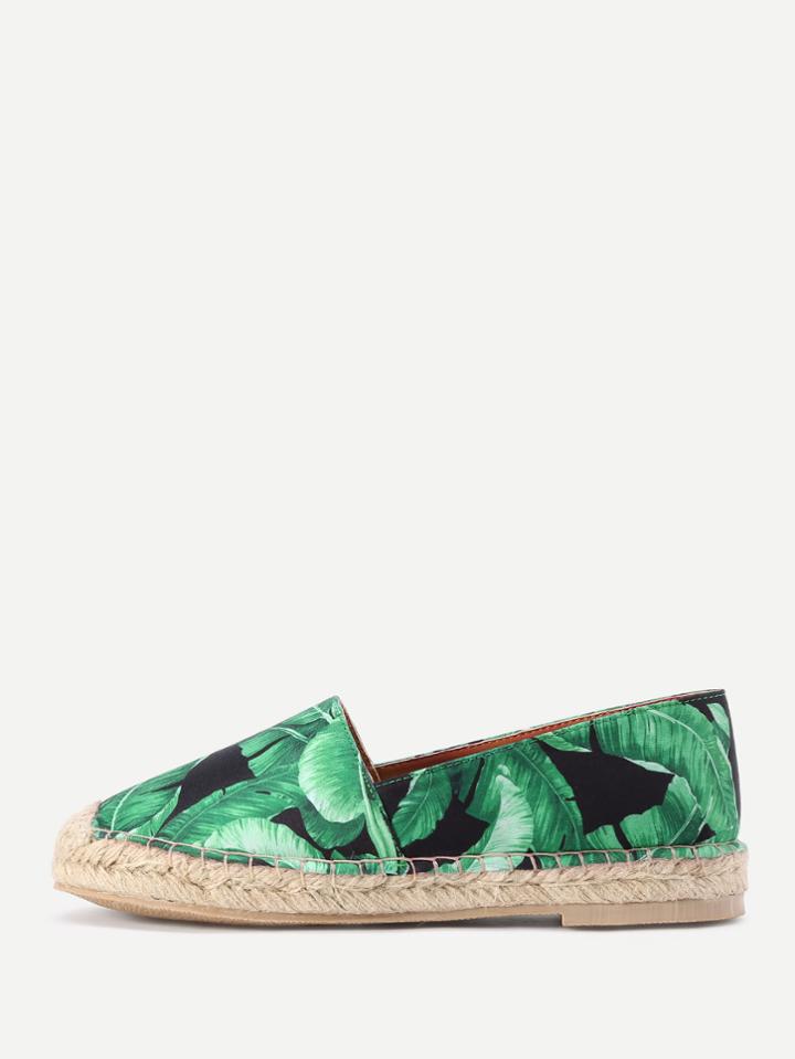 Shein Leaves Print Cap Toe Espadrille Flats