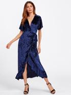 Shein Frill Trim Surplice Wrap Crushed Velvet Dress