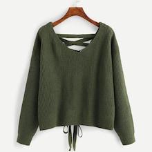 Shein Lace Up Back Drop Shoulder Sweater