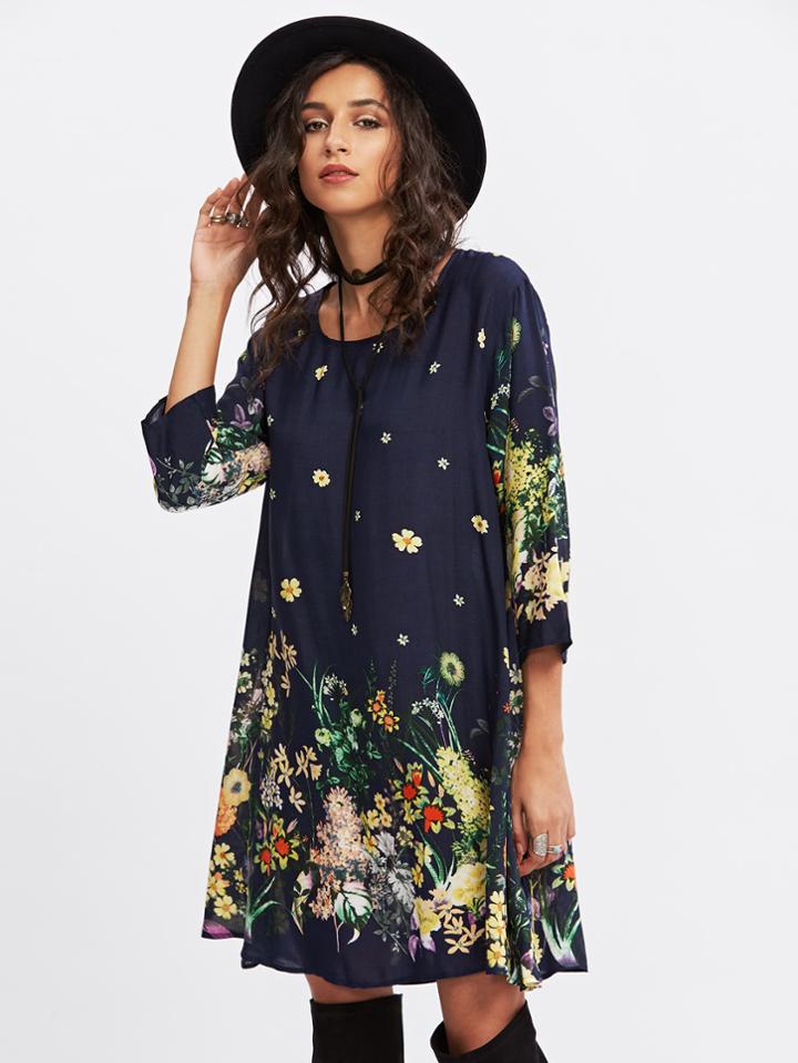 Shein Botanical Print Swing Dress