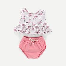 Shein Toddler Girls Flamingo Print Top With Shorts