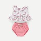 Shein Toddler Girls Flamingo Print Top With Shorts
