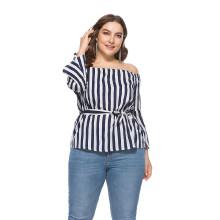 Shein Plus Off Shoulder Fluted Sleeve Striped Top