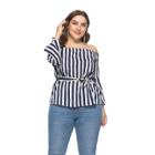 Shein Plus Off Shoulder Fluted Sleeve Striped Top