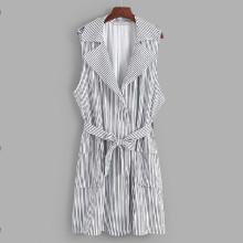 Shein Vertical-striped Self Tie Coat