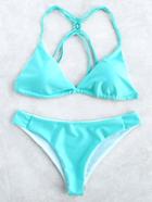 Shein Jade Blue Strappy Back Triangle Bikini Set