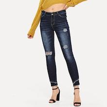 Shein Ripped Raw Hem Faded Wash Skinny Jeans