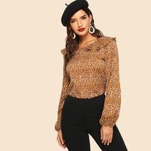 Shein Ruffle Neckline Floral Print Top