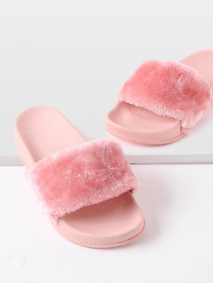 Shein Open Toe Faux Fur Slippers