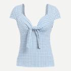 Shein Knot Front Sweetheart Neck Plaid Tee