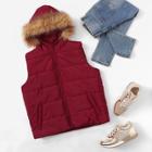 Shein Zip Up Hooded With Faux Fur Vest