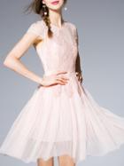 Shein Pink Gauze Embroidered A-line Dress