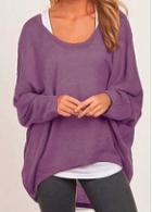 Rosewe Scoop Neck Knitting Wool Purple Pullover Sweater
