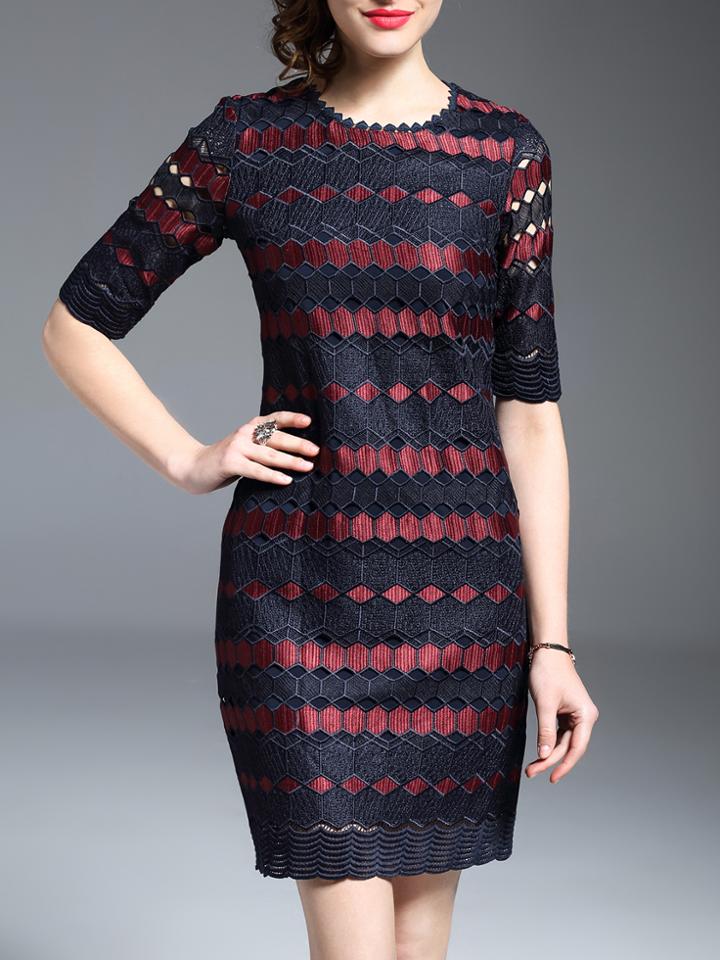 Shein Color Block Crochet Hollow Out Sheath Dress