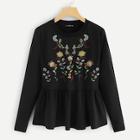 Shein Plus Botanical Embroidered Sweatshirt