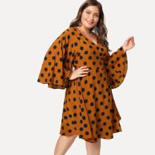 Shein Plus Bell Sleeve Surplice Wrap Dress