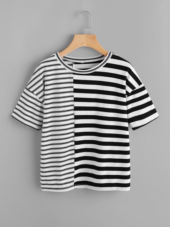 Shein Drop Shoulder Contrast Striped Tee