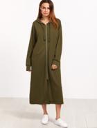 Shein Army Green Letter Print Zipper Front Longline Hoodie