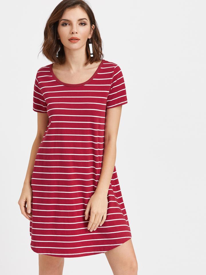 Shein Striped High Low Curved Hem Tee Dress