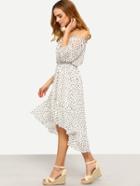 Shein Elasticized Off Shoulder Frill Dip Hem Dress With Drawstring Waist
