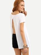 Shein White Slit Back Asymmetric T-shirt
