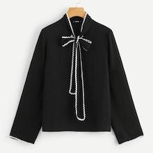 Shein Contrast Scallop Trim Tie Neck Top