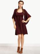 Shein Burgundy Bell Sleeve Pleated Dress