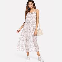Shein Floral Print Ruched Waist Frill Dress