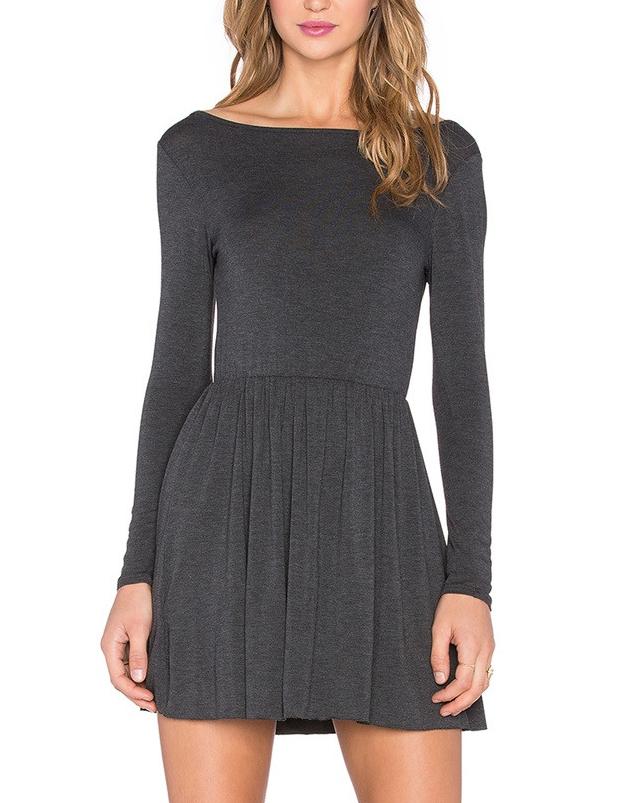 Shein Grey Long Sleeve Backless Pleated Dress