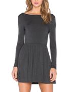 Shein Grey Long Sleeve Backless Pleated Dress