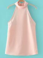 Shein Pink Two Buttons Cut Out Backless Sleeveless Halter Blouse