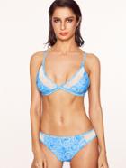 Shein Blue Printed Mesh Insert Triangle Bikini Set