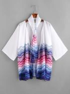 Shein Geometric Print Chiffon Kimono With Scarf