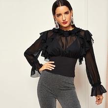 Shein Ruffle Embellished Sheer Mesh Blouse