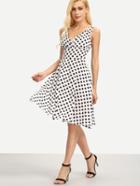 Shein Surplice Front Sleeveless Polka Dot Print Dress