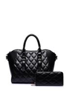Shein Double Buckle Quilted Tote Bag With Purse
